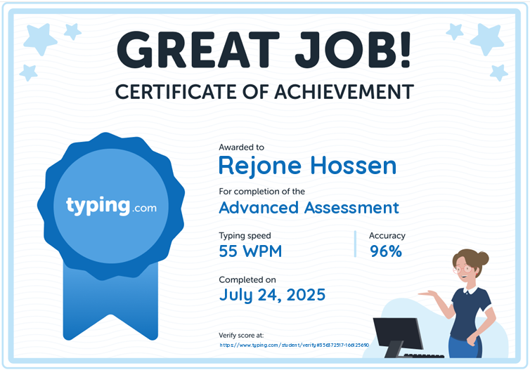 Advanced Assessment Typing Certificate (55 WPM)